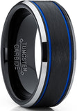 ASILLIA Men's Tungsten Carbide Black and Blue Textured Wedding Band Ring Comfort Fit 8mm