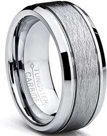INSIGNE 8mm Men's Tungsten Ring Wedding Band Ring Brushed Center Comfort Fit 8MM Silver or Black Sizes