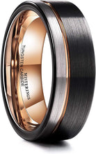Load image into Gallery viewer, AMANOILE Silver &amp; Black 8mm Men Tungsten Carbide Wedding Rings Rose-Gold Line Matte Comfort Fit Band