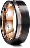 AMANOILE Silver & Black 8mm Men Tungsten Carbide Wedding Rings Rose-Gold Line Matte Comfort Fit Band