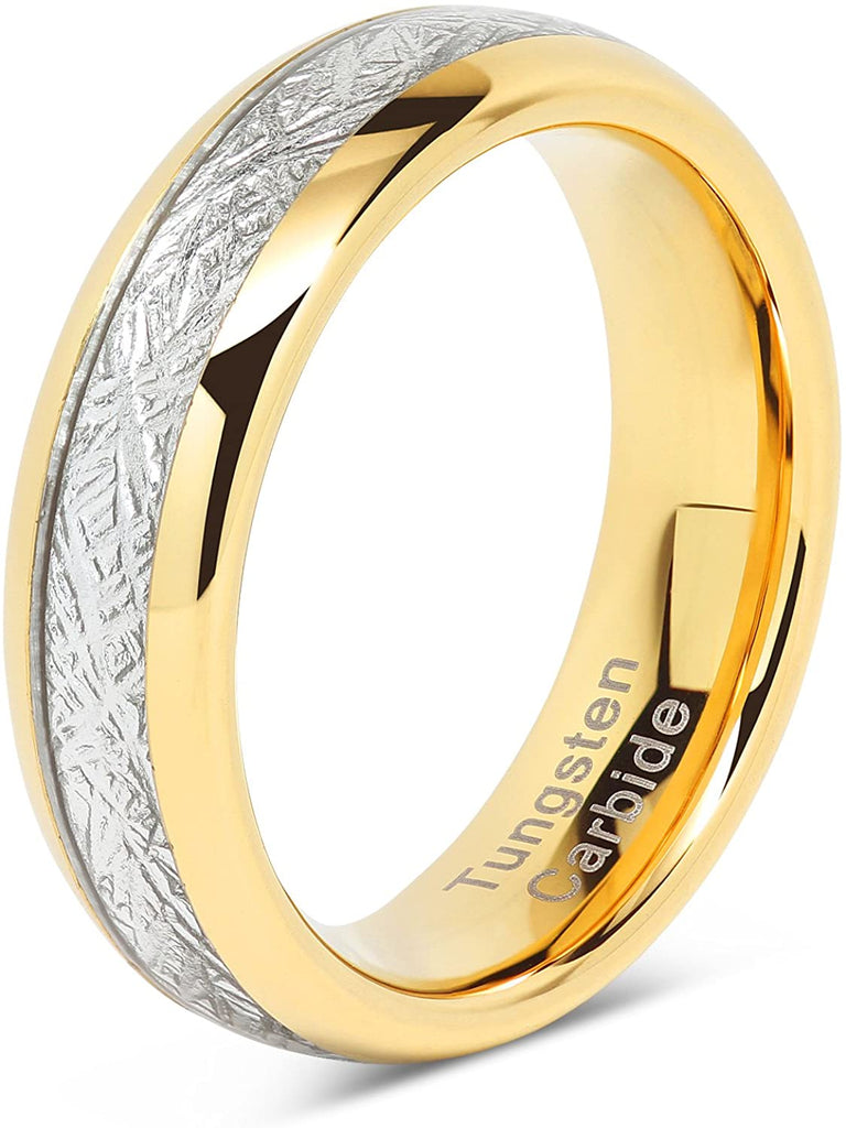 KAELLI 6mm Men and Women Tungsten Carbide Ring, Gold Wedding Band, Meteorite Inlay Wedding Band Size
