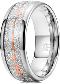 ASILLIA Arrow Tungsten Meteorite Rings Unisex 6mm 8mm Silver Viking Bands for Men Women