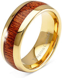 ASELLIA Tungsten Ring for Men Women Wedding Band Koa Wood Inlaid Gold Plated