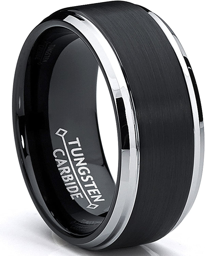 HATISHIA 9mm Black Two Tone Tungsten Carbide Men's Brushed Wedding Band Ring, Comfort Fit