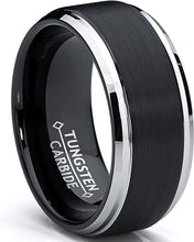 Load image into Gallery viewer, HATISHIA 9mm Black Two Tone Tungsten Carbide Men&#39;s Brushed Wedding Band Ring, Comfort Fit