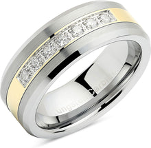 Load image into Gallery viewer, HATISHIA 8mm Tungsten Rings for Men Women Wedding Band Two Tone Gold Silver Cz Inlay