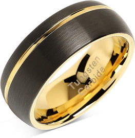 CAVANI Tungsten Rings for Men Wedding Bands 14K Gold Plated Jewelry Brushed Black